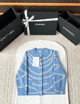 Chanel 25P Cardigan Light Blue Mix White Cashmere 237300